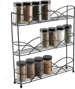 Zindoo - Kruidenrek - Standaard - 3-laags - Ophangbaar - 18 Kruiden Potjes - Anti-slip Pootjes - Spice Rack - Specerijenrek - Keukenorganizer - Keukenaccessoires