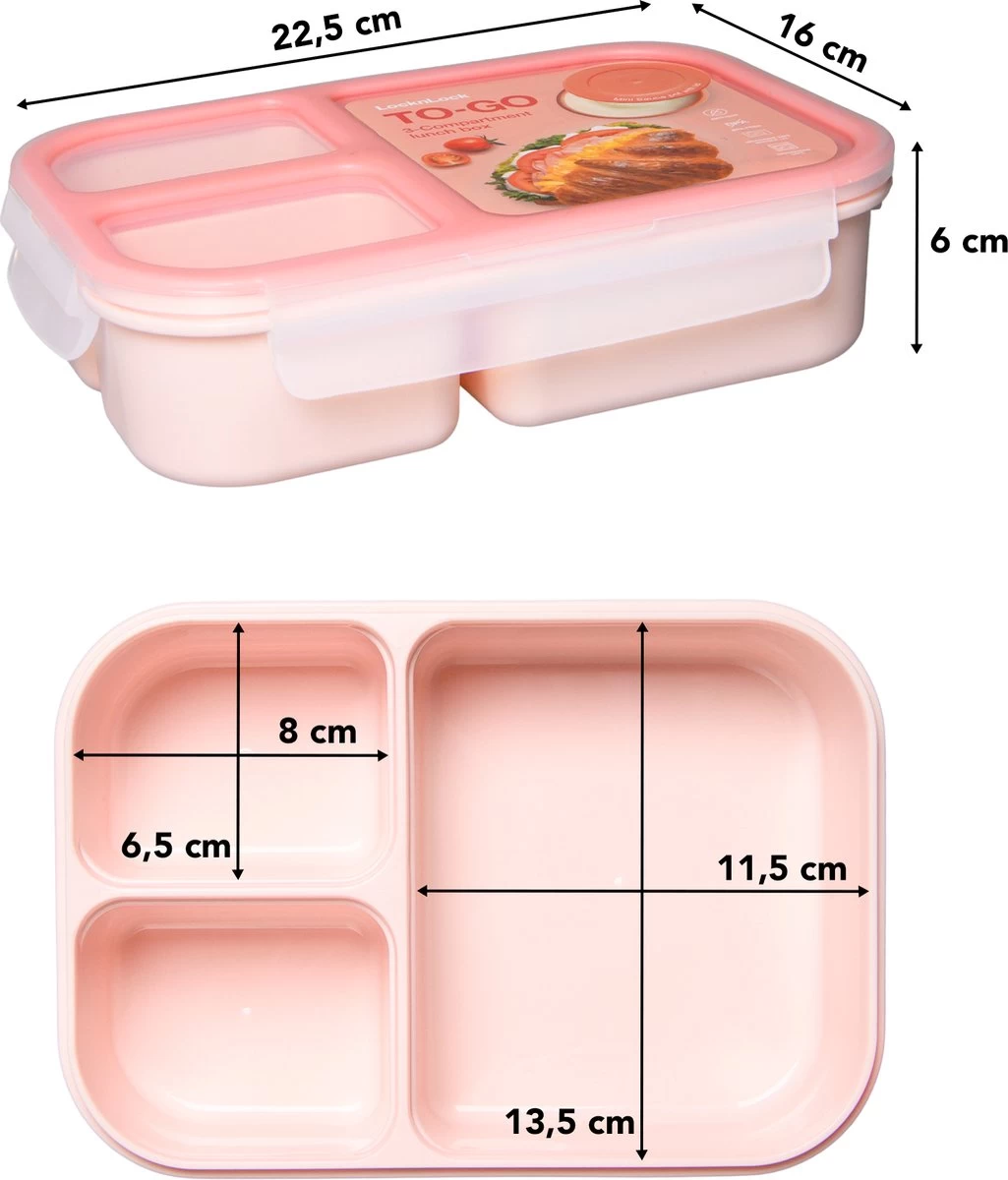 Lock&Lock Lunchbox - Bento Box - Salade Lunchbox - Met 3 Compartimenten - Met Dressing/Saus Bakje - Volwassenen En Kinderen - To Go - Lekvrij - BPA Vrij - 980 Ml - Roze 5 Lock&Lock Lunchbox - Bento Box - Salade Lunchbox - Met 3 Compartimenten - Met Dressing/Saus Bakje - Volwassenen En Kinderen - To Go - Lekvrij - BPA Vrij - 980 Ml - Roze - Afbeelding 5