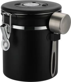 Koffie Bewaarbus Luchtdicht Met CO2 Uitlaat - Koffieblik Bewaarblik Voor 500 Gr Koffiebonen - Zwart - 1.2L