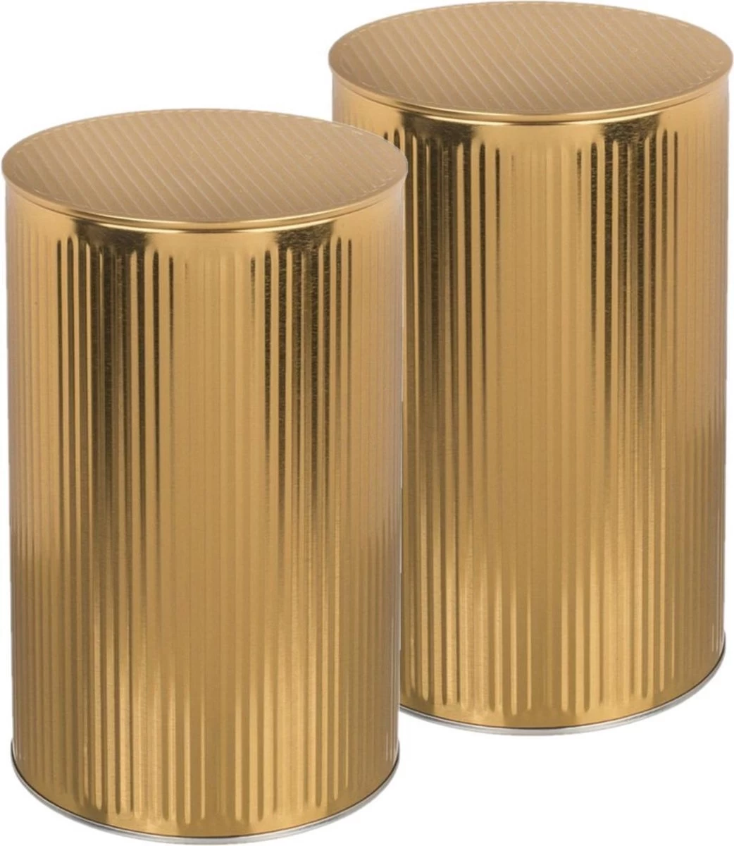 Out Of The Blue Set Van 2x Stuks Opslagboxen/voorraadblikken Met Klik-deksel Geel/goud Kleurig Van Tin-metaal Met Formaat 11 X 17,6 Cm 1 Out Of The Blue Set Van 2x Stuks Opslagboxen/voorraadblikken Met Klik-deksel Geel/goud Kleurig Van Tin-metaal Met Formaat 11 X 17,6 Cm