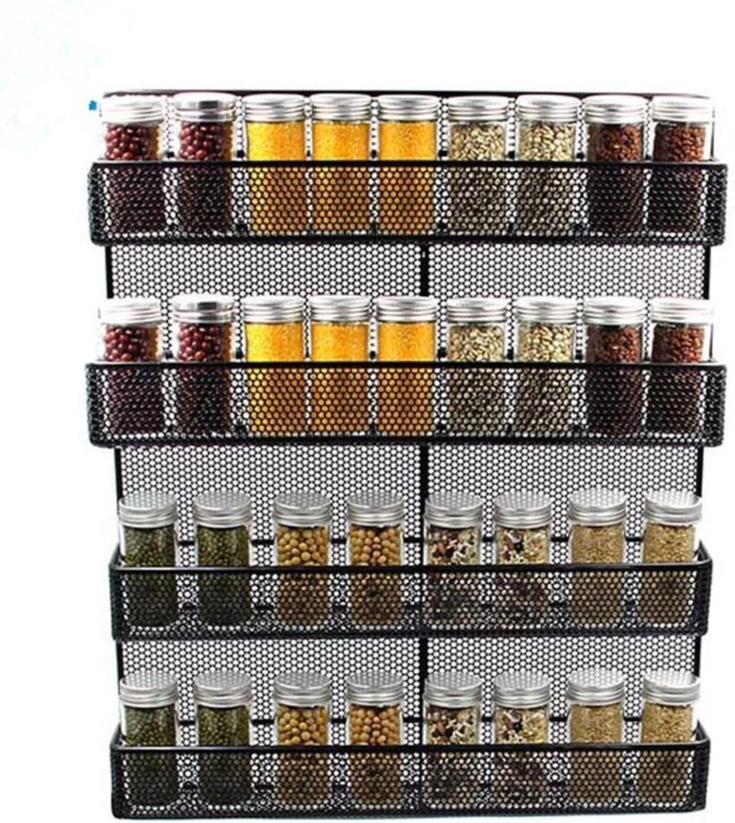 QUVIO Groot Kruidenrek Staal - Ophangbaar - Voor 32 Kruidenpotjes - 4 Laags - Zwart 1 QUVIO Groot Kruidenrek Staal - Ophangbaar - Voor 32 Kruidenpotjes - 4 Laags - Zwart