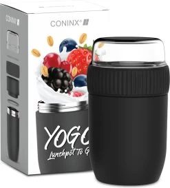 Coninx Thermos Lunchbox - Muesli Beker To Go - Isoleer Lunchpot - Yoghurtbeker To Go - Mueslibeker 840ml (600ml+240ml) - RVS / Zwart -Voedselopslag Winkel 1086x1200 2