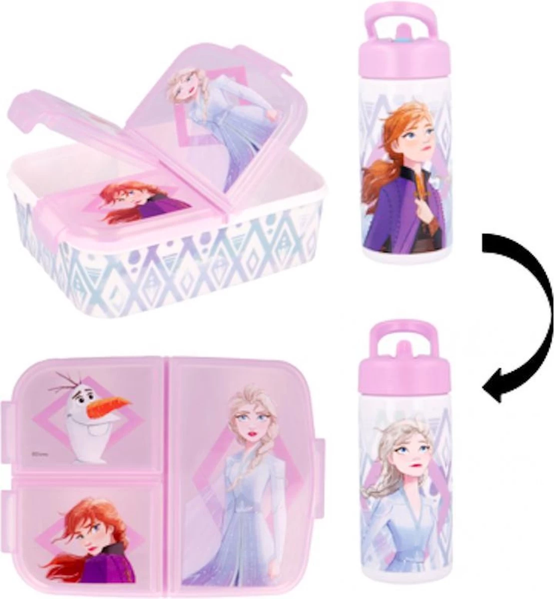 Star Disney Frozen Multi Compartment Broodtrommel (18cm X 13cm X 6cm) + Drinkfles (18 Cm Hoog) 400 Ml