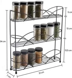 Zindoo - Kruidenrek - Standaard - 3-laags - Ophangbaar - 18 Kruiden Potjes - Anti-slip Pootjes - Spice Rack - Specerijenrek - Keukenorganizer - Keukenaccessoires -Voedselopslag Winkel 1120x1200 1