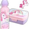 Broodtrommel + Drinkfles Unicorn | Lunchbox Voor Kinderen | Eenhoorn Roze LS03a