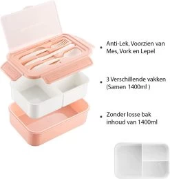 Consumerce® Premium Lunchbox Met 3 Vakken En Bestek Roze – Lunchbox Volwassenen – Japanse Bento Box – Lunchbox Kinderen – Lunchbox Volwassenen Compartimenten – Brooddoos Volwassenen – Broodtrommel – Lunchtrommel – Salade Lunchbox – Saladebox -Voedselopslag Winkel 1143x1200