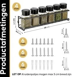 YORGS Kruidenrek Ophangbaar - Kruidenrekje Voor Potjes - Kruidenrekken Hangend 4 Stuks - Zwart - Inc Ophangmateriaal 13 YORGS Kruidenrek Ophangbaar - Kruidenrekje Voor Potjes - Kruidenrekken Hangend 4 Stuks - Zwart - Inc Ophangmateriaal -Voedselopslag Winkel 1150x1200