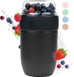 Coninx Yoghurtbeker To Go - Muesli Beker To Go - Lunchbeker - Mueslibeker 640ml (450ml+190ml) - Zwart