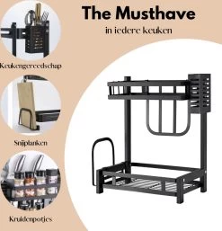 Pazzo Goods - Keuken Organizer - Keukenrek - Zwart - Metaal - 2 Laags - Multifunctioneel - Zwart - -Voedselopslag Winkel 1154x1200 1