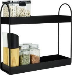 QUVIO Kruidenrek Staand - Keukenrek - Kruidencarrousel - Aanrecht Organizer -Keuken Organizer - Opbergrek - Metaal - 10 X 32 X 29 Cm - Zwart
