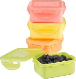 Lock&Lock (mini) Vershoudbakjes Set Met Deksel - Snackdoosjes - Snackbox - Set Van 4 Stuks - Kinderen - Lekvrij - BPA Vrij - Klein - 180 Ml - Multicolor -Voedselopslag Winkel 1163x1200