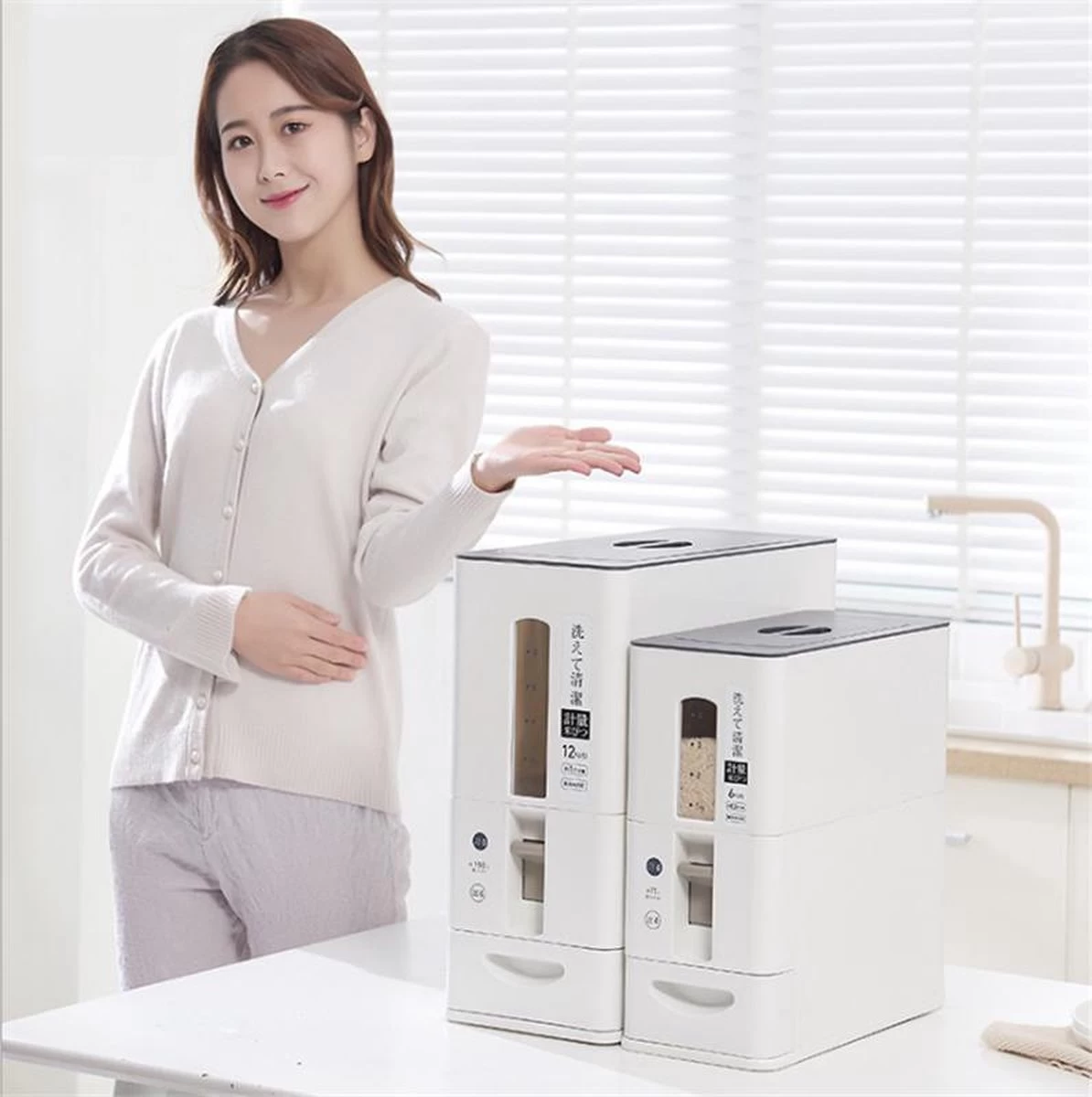 Merkloos TDR-Japans Rijst/Granen Container/Dispenser/ Opbergdoos - 6KG Inhoud - Wit 11 Merkloos TDR-Japans Rijst/Granen Container/Dispenser/ Opbergdoos - 6KG Inhoud - Wit - Afbeelding 11