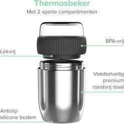 Coninx Thermos Lunchbox - Muesli Beker To Go - Isoleer Lunchpot - Yoghurtbeker To Go - Mueslibeker 840ml (600ml+240ml) - RVS -Voedselopslag Winkel 1195x1200 3