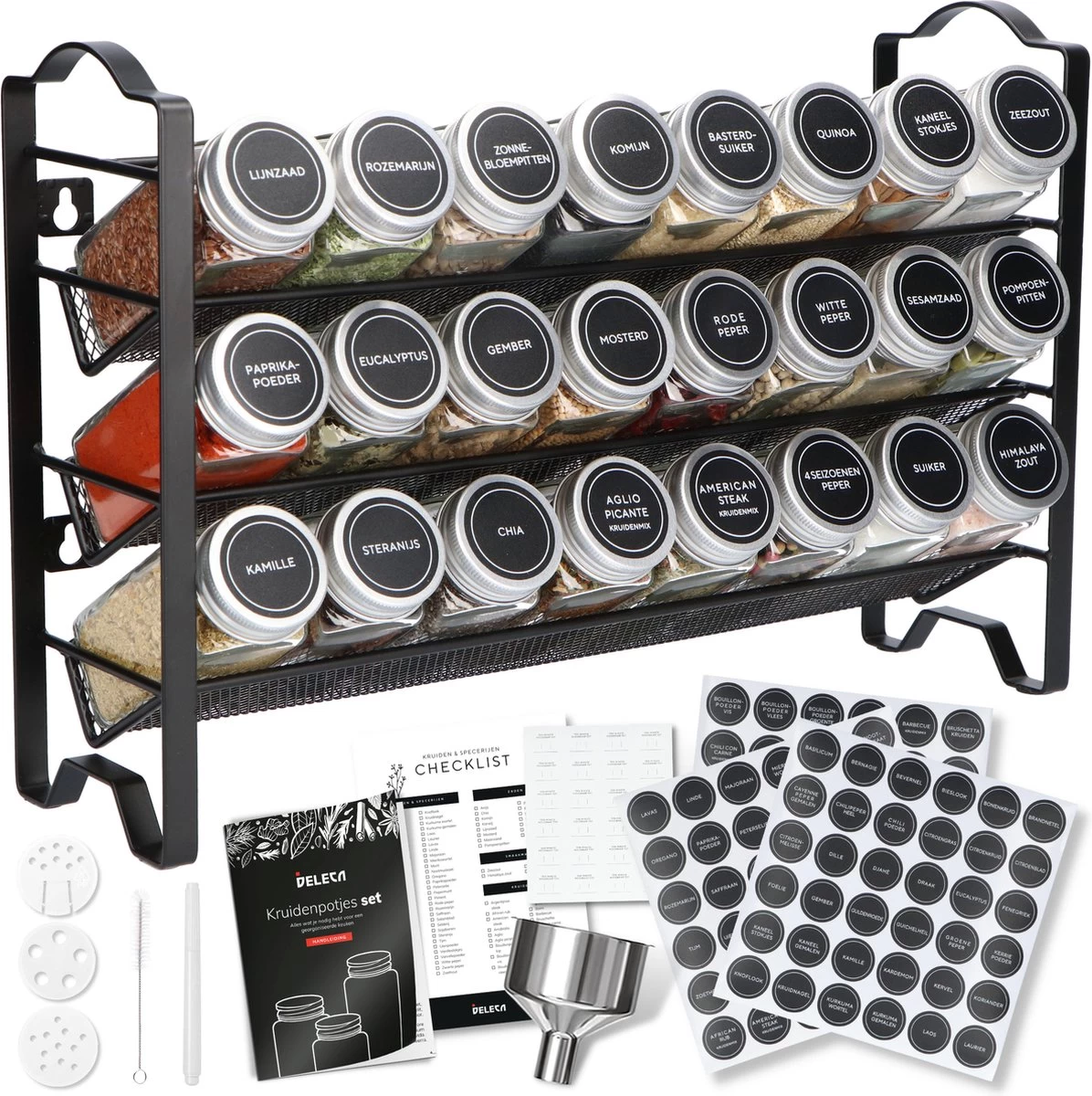 Deleca Kruidenrek Organizer Met 24 Kruidenpotjes - Vierkant - Strooideksel & Labels - Ophangbaar Of Staand - Industrieel / Zwart 1 Deleca Kruidenrek Organizer Met 24 Kruidenpotjes - Vierkant - Strooideksel & Labels - Ophangbaar Of Staand - Industrieel / Zwart