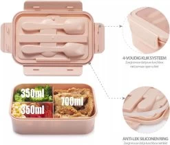 Consumerce® Premium Lunchbox Met 3 Vakken En Bestek Roze – Lunchbox Volwassenen – Japanse Bento Box – Lunchbox Kinderen – Lunchbox Volwassenen Compartimenten – Brooddoos Volwassenen – Broodtrommel – Lunchtrommel – Salade Lunchbox – Saladebox -Voedselopslag Winkel 1200x1027