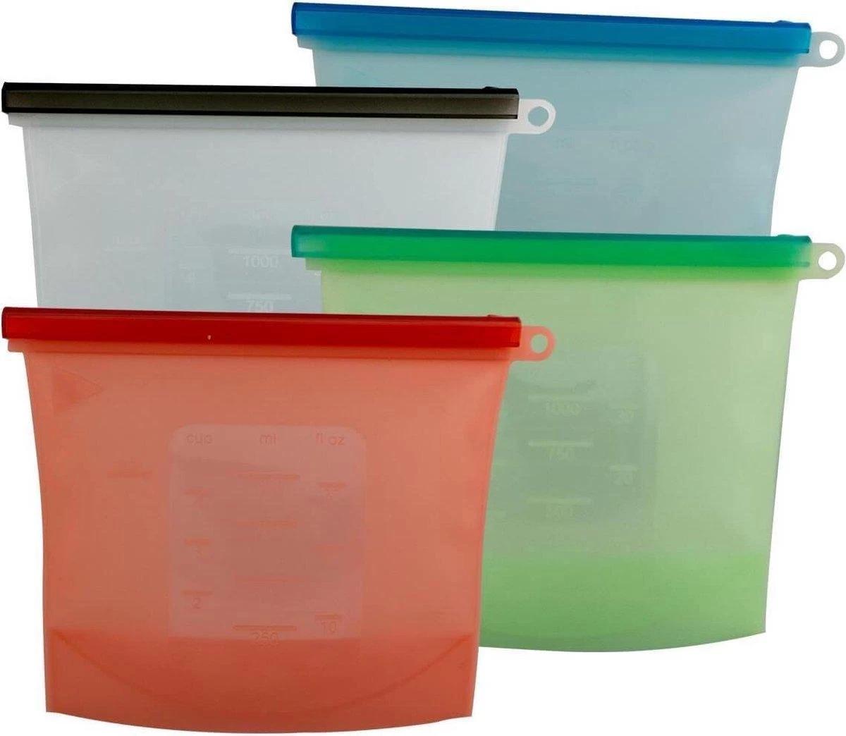 LOUZR Siliconen Vershoudzakken - Set 4-Stuks - 1000ml - Herbruikbaar 1 LOUZR Siliconen Vershoudzakken - Set 4-Stuks - 1000ml - Herbruikbaar