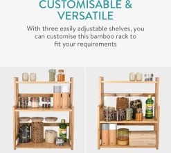 Navaris Keukenrek Met 3 Planken - Verstelbaar Kruidenrek Van Bamboe - Staand - Stevige Constructie - Natuurlijk Bamboehout - Waterafstotend -Voedselopslag Winkel 1200x1068