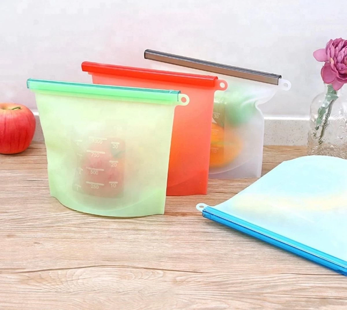 Siliconen Vershoudzakken - Set Van 8 ( 4x 1000ML + 4x 1500ML) -(Transparant, Rood, Groen, Blauw) - Duurzaam - Herbruikbaar - Vries & Hitte Bestendig - Meal Prep - Opbergzak Maatbeker Meal Prep Container 4 Siliconen Vershoudzakken - Set Van 8 ( 4x 1000ML + 4x 1500ML) -(Transparant, Rood, Groen, Blauw) - Duurzaam - Herbruikbaar - Vries & Hitte Bestendig - Meal Prep - Opbergzak Maatbeker Meal Prep Container - Afbeelding 4