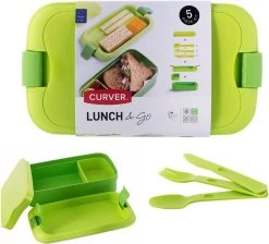 Curver Lunch&Go - Vershouddoos - Lunchbox - Inclusief Bestek - 2/3 Compartimenten - Groen -Voedselopslag Winkel 1200x1088