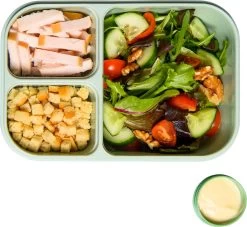 Lock&Lock Lunchbox - Bento Box - Salade Lunchbox - Met 3 Compartimenten - Met Dressing/Saus Bakje - Volwassenen En Kinderen - To Go - Lekvrij - BPA Vrij - 980 Ml - Groen -Voedselopslag Winkel 1200x1103