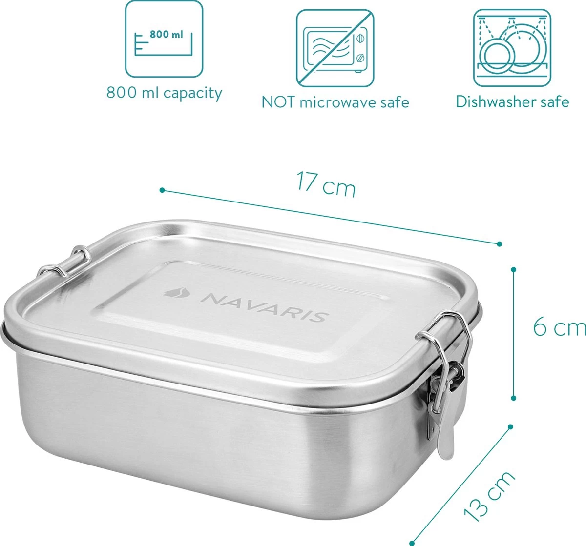 Navaris RVS Broodtrommel Met Verdeler - Meal Prep Bakje - Vershouddoos - Lunchbox - 17 X 13 X 6 Cm - Inhoud 0,8 Liter - Vaatwasbestendig 2 Navaris RVS Broodtrommel Met Verdeler - Meal Prep Bakje - Vershouddoos - Lunchbox - 17 X 13 X 6 Cm - Inhoud 0,8 Liter - Vaatwasbestendig - Afbeelding 2
