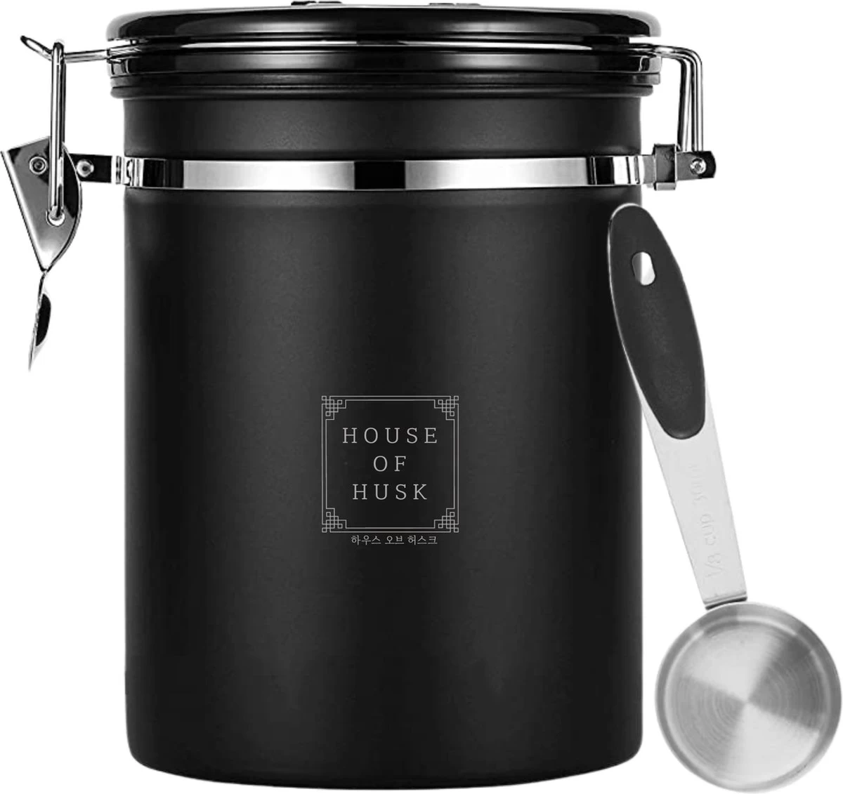 House Of Husk Koffieblik Met CO² Ventilatie - Bewaarblik - Voorraadbussen - Voorraadblik - RVS - Zwart - 1.5 Liter 1 House Of Husk Koffieblik Met CO² Ventilatie - Bewaarblik - Voorraadbussen - Voorraadblik - RVS - Zwart - 1.5 Liter