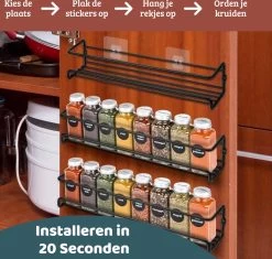 Mmoods Kruidenrek Ophangbaar Zonder Boren - 4 Laags Voor 24 Kruidenpotjes - Speciaal Voor Muur, Wandkast, Kastdeur - Hangende Kruidenorganizer Keuken - Keukenaccessoires -Voedselopslag Winkel 1200x1142