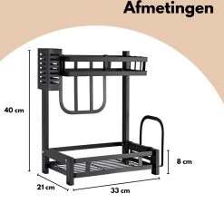 Pazzo Goods - Keuken Organizer - Keukenrek - Zwart - Metaal - 2 Laags - Multifunctioneel - Zwart - -Voedselopslag Winkel 1200x1144
