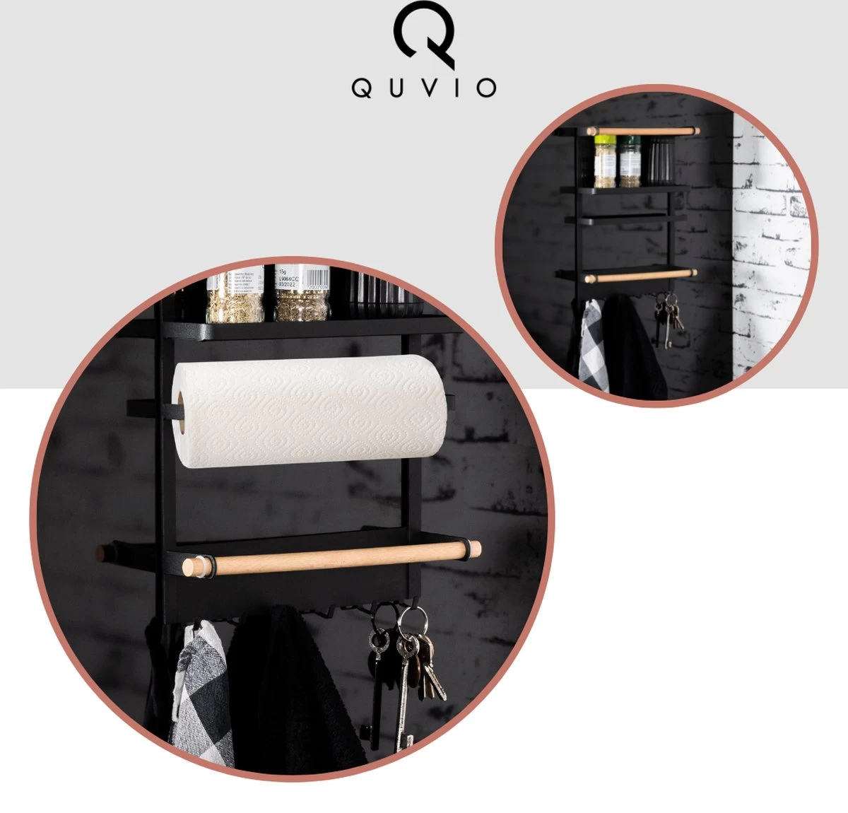 QUVIO Keukenrekje Van Metaal Magnetisch - Kruidenrek - Keuken Opbergrek Voor Kruiden, Handdoeken En Opscheplepels - Zwart 3 QUVIO Keukenrekje Van Metaal Magnetisch - Kruidenrek - Keuken Opbergrek Voor Kruiden, Handdoeken En Opscheplepels - Zwart - Afbeelding 3