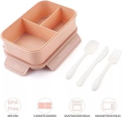 Consumerce® Premium Lunchbox Met 3 Vakken En Bestek Roze – Lunchbox Volwassenen – Japanse Bento Box – Lunchbox Kinderen – Lunchbox Volwassenen Compartimenten – Brooddoos Volwassenen – Broodtrommel – Lunchtrommel – Salade Lunchbox – Saladebox -Voedselopslag Winkel 1200x1156