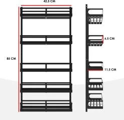 Soome Viljo - Kruidenrek Ophangbaar - Keukenrek - Wandrek - Keuken Organizer - 5 Laags - Verstelbaar - Staal - Zwart - H85xB42.5cm -Voedselopslag Winkel 1200x1163 2