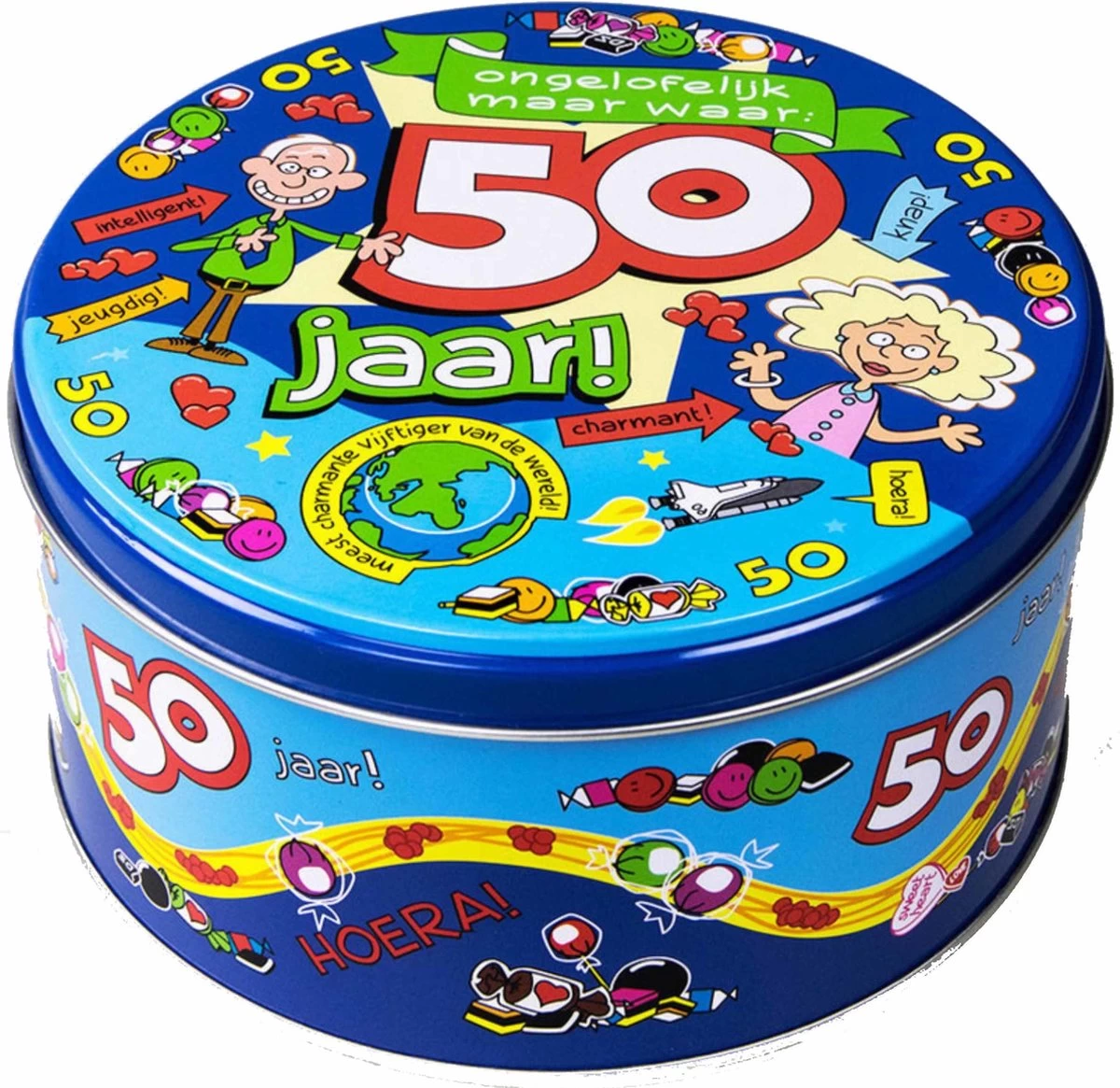 Merkloos 50 Jaar Snoeptrommel/voorraadtrommel 14 X 7,5 Cm - 50e Verjaardag - Abraham/Sarah Cadeau / Versiering 1 Merkloos 50 Jaar Snoeptrommel/voorraadtrommel 14 X 7,5 Cm - 50e Verjaardag - Abraham/Sarah Cadeau / Versiering