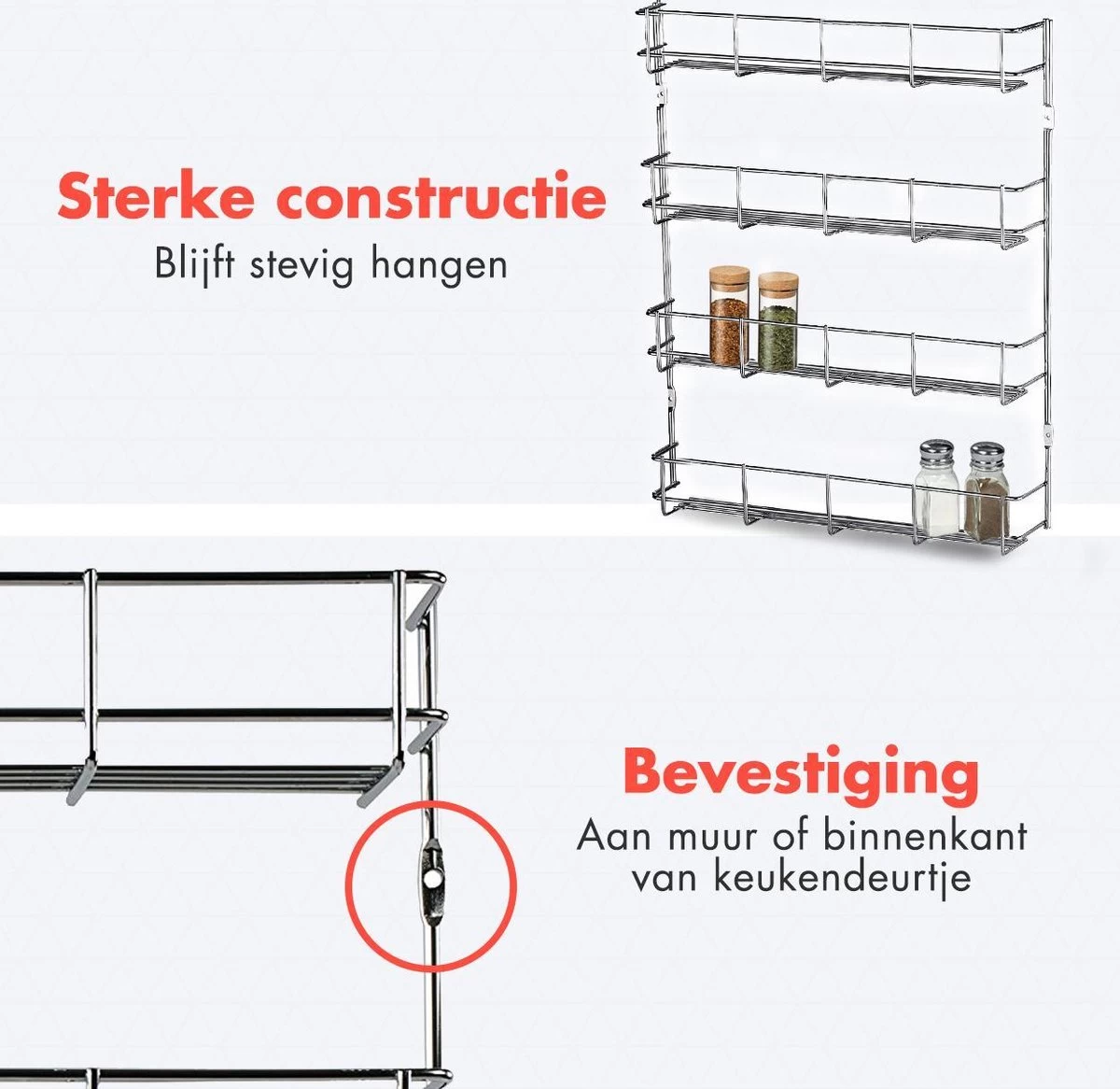 KitchenBrothers Ophangbaar Kruidenrek Voor 32 Kruidenpotjes - Spice Rack – Keuken Rek - Kruiden Organizer - Specerijen Opbergen - 4 Laags - 40 X 6.3 X 50 Cm - RVS 5 KitchenBrothers Ophangbaar Kruidenrek Voor 32 Kruidenpotjes - Spice Rack – Keuken Rek - Kruiden Organizer - Specerijen Opbergen - 4 Laags - 40 X 6.3 X 50 Cm - RVS - Afbeelding 5