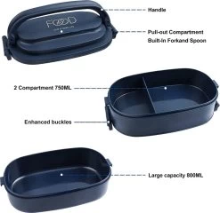 OITUGG Lunchbox Volwassenen: 2-laags Bento Box 1550 Ml Voor Mannen Vrouw - 3-vaks Lunchbox Met Bestek - BPA-vrije Plastic Lunchbox Geschikt Voor Kantoorschool - Magnetronbestendig Vaatwasmachinebestendig (blauw) -Voedselopslag Winkel 1200x1167