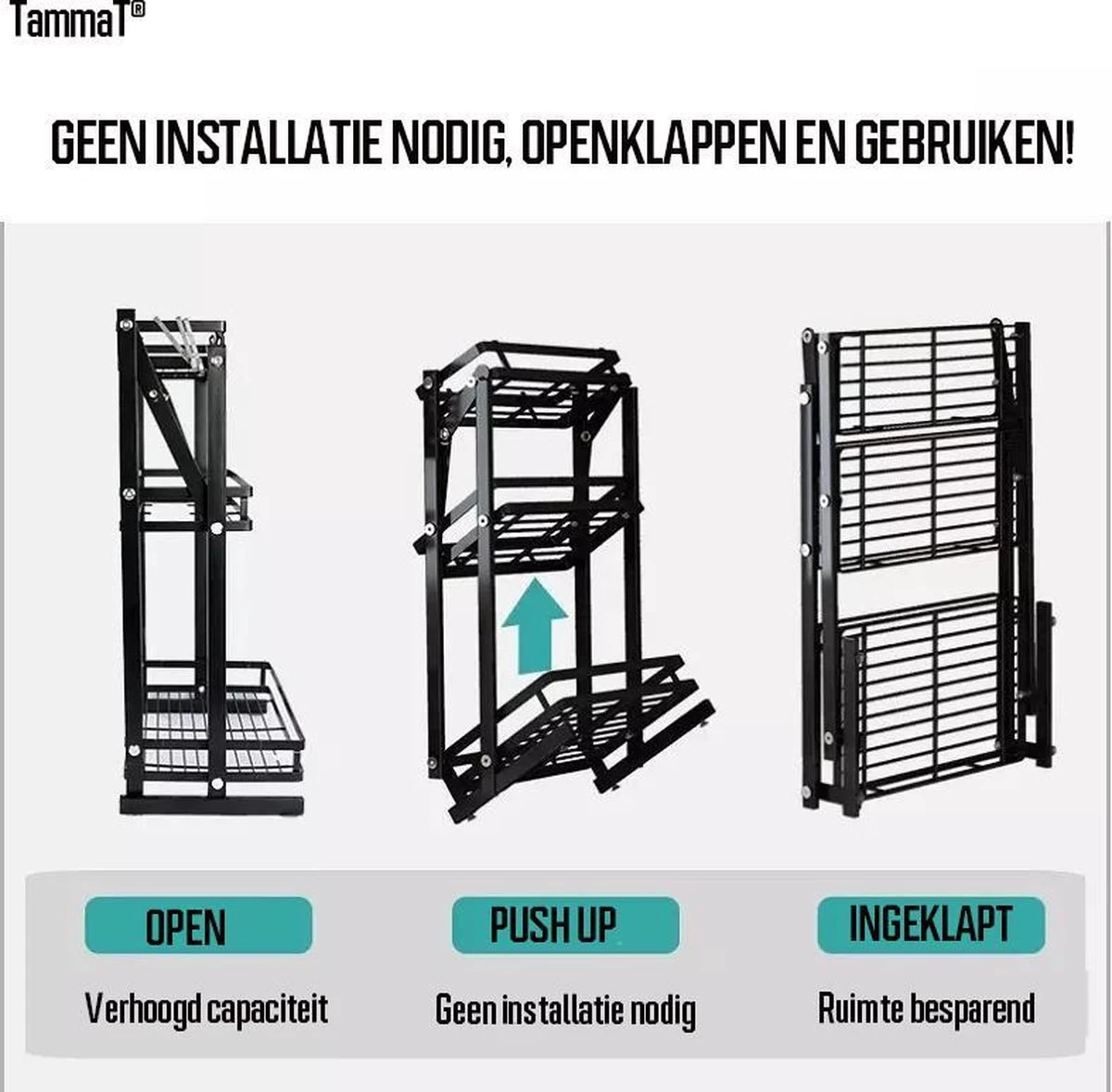 TammaT - Kruidenrek - Kruidenrek Staand - Inklapbare Keukenrek - 3-laags 35x21x56,5CM - Keuken Organizer - Aanrecht Organizer - Keuken Opslag - Roestvrij Staal - Opbergrek - Keuken Organizers - Roestvrij En Krasvrij 12 TammaT - Kruidenrek - Kruidenrek Staand - Inklapbare Keukenrek - 3-laags 35x21x56,5CM - Keuken Organizer - Aanrecht Organizer - Keuken Opslag - Roestvrij Staal - Opbergrek - Keuken Organizers - Roestvrij En Krasvrij - Afbeelding 12