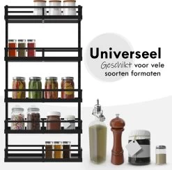 Soome Viljo - Kruidenrek Ophangbaar - Keukenrek - Wandrek - Keuken Organizer - 5 Laags - Verstelbaar - Staal - Zwart - H85xB42.5cm -Voedselopslag Winkel 1200x1182 1