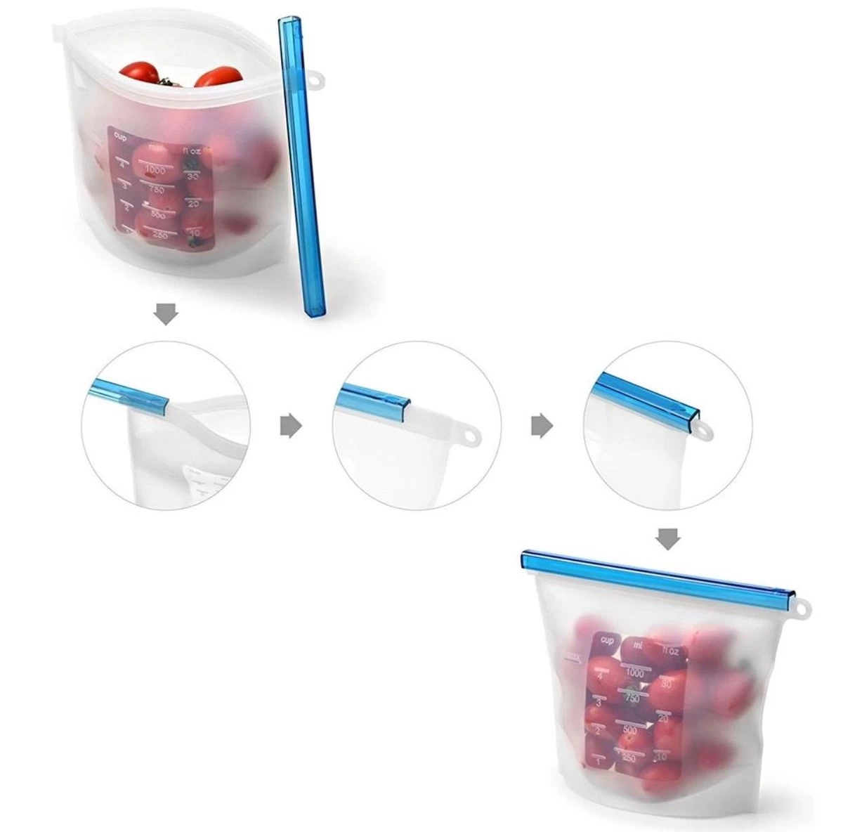 Siliconen Vershoudzakken - Set Van 8 ( 4x 1000ML + 4x 1500ML) -(Transparant, Rood, Groen, Blauw) - Duurzaam - Herbruikbaar - Vries & Hitte Bestendig - Meal Prep - Opbergzak Maatbeker Meal Prep Container 6 Siliconen Vershoudzakken - Set Van 8 ( 4x 1000ML + 4x 1500ML) -(Transparant, Rood, Groen, Blauw) - Duurzaam - Herbruikbaar - Vries & Hitte Bestendig - Meal Prep - Opbergzak Maatbeker Meal Prep Container - Afbeelding 6