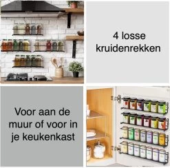 Kruidenrek Ophangbaar Kruidenpotjes Wandrek Organizer Keuken Accessoires - Zwart - Geschikt Voor Bijna Alle Kruidenpotjes -Voedselopslag Winkel 1200x1186