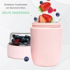 Coninx Yoghurtbeker To Go - Muesli Beker To Go - Lunchbeker - Mueslibeker 640ml (450ml+190ml) - Roze -Voedselopslag Winkel 1200x1200 139