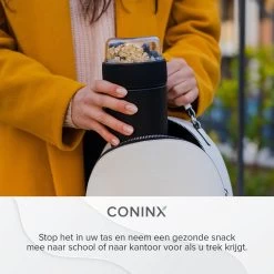 Coninx Yoghurtbeker To Go - Muesli Beker To Go - Lunchbeker - Mueslibeker 640ml (450ml+190ml) - Zwart -Voedselopslag Winkel 1200x1200 160