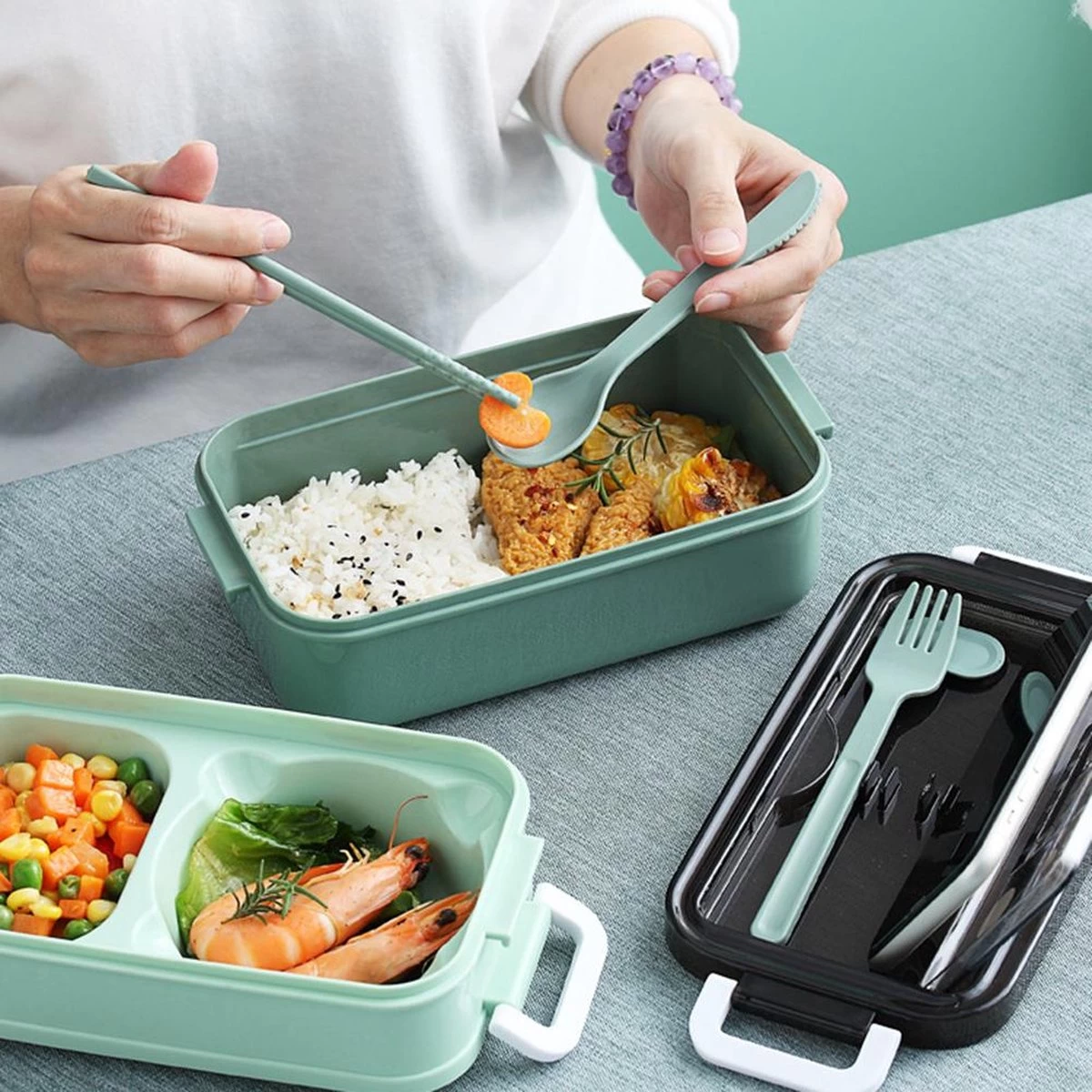 Lunchbox - Meal Prep Bakjes - Lunch Box Met Deksel - Meal Prep – Bento Box - Lunchtrommel Met Bestek Blauw 3 Lunchbox - Meal Prep Bakjes - Lunch Box Met Deksel - Meal Prep – Bento Box - Lunchtrommel Met Bestek Blauw - Afbeelding 3