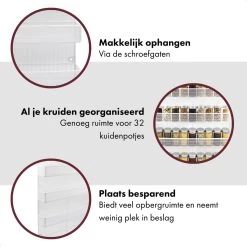 QUVIO Groot Kruidenrek - Staal - Wit - Ophangbaar - Voor 32 Kruidenpotjes - 4 Laags -Voedselopslag Winkel 1200x1200 181