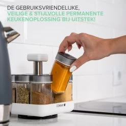 Coninx Kruidenrek Staand - Draaiend Kruidenrek Met Glazen Potjes - Kruidencarrousel Draaibaar - 8 Kruidenpotjes - Wit / RVS -Voedselopslag Winkel 1200x1200 190