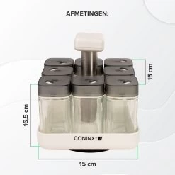Coninx Kruidenrek Staand - Draaiend Kruidenrek Met Glazen Potjes - Kruidencarrousel Draaibaar - 8 Kruidenpotjes - Wit / RVS -Voedselopslag Winkel 1200x1200 191
