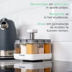 Coninx Kruidenrek Staand - Draaiend Kruidenrek Met Glazen Potjes - Kruidencarrousel Draaibaar - 8 Kruidenpotjes - Wit / RVS -Voedselopslag Winkel 1200x1200 194