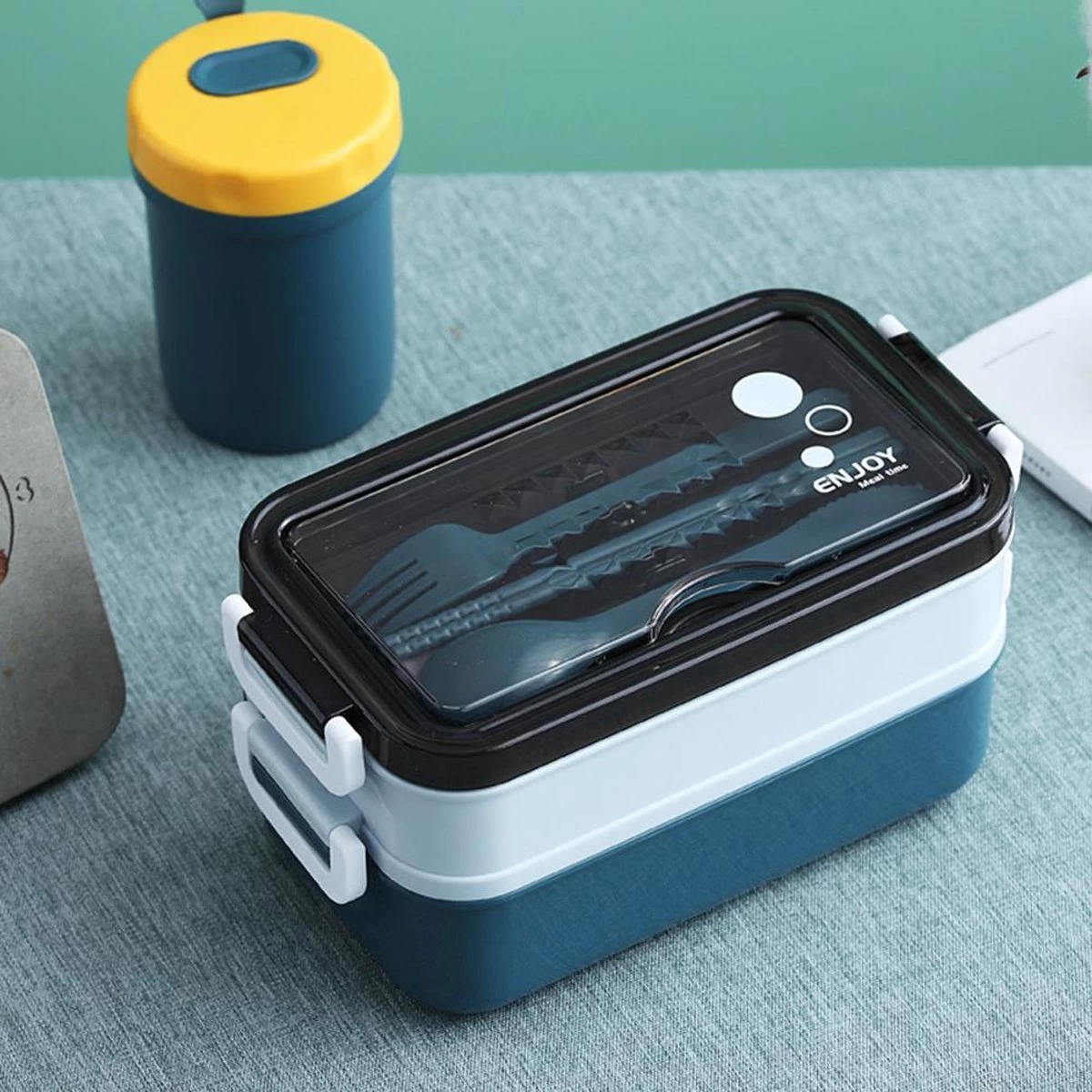 Lunchbox - Meal Prep Bakjes - Lunch Box Met Deksel - Meal Prep – Bento Box - Lunchtrommel Met Bestek Blauw 6 Lunchbox - Meal Prep Bakjes - Lunch Box Met Deksel - Meal Prep – Bento Box - Lunchtrommel Met Bestek Blauw - Afbeelding 6