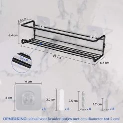 Merkloos Friendly Kitchen - Zwart Ophangbaar Kruidenrek - Modern Strak Kruidenrekje - Staal -Voedselopslag Winkel 1200x1200 201