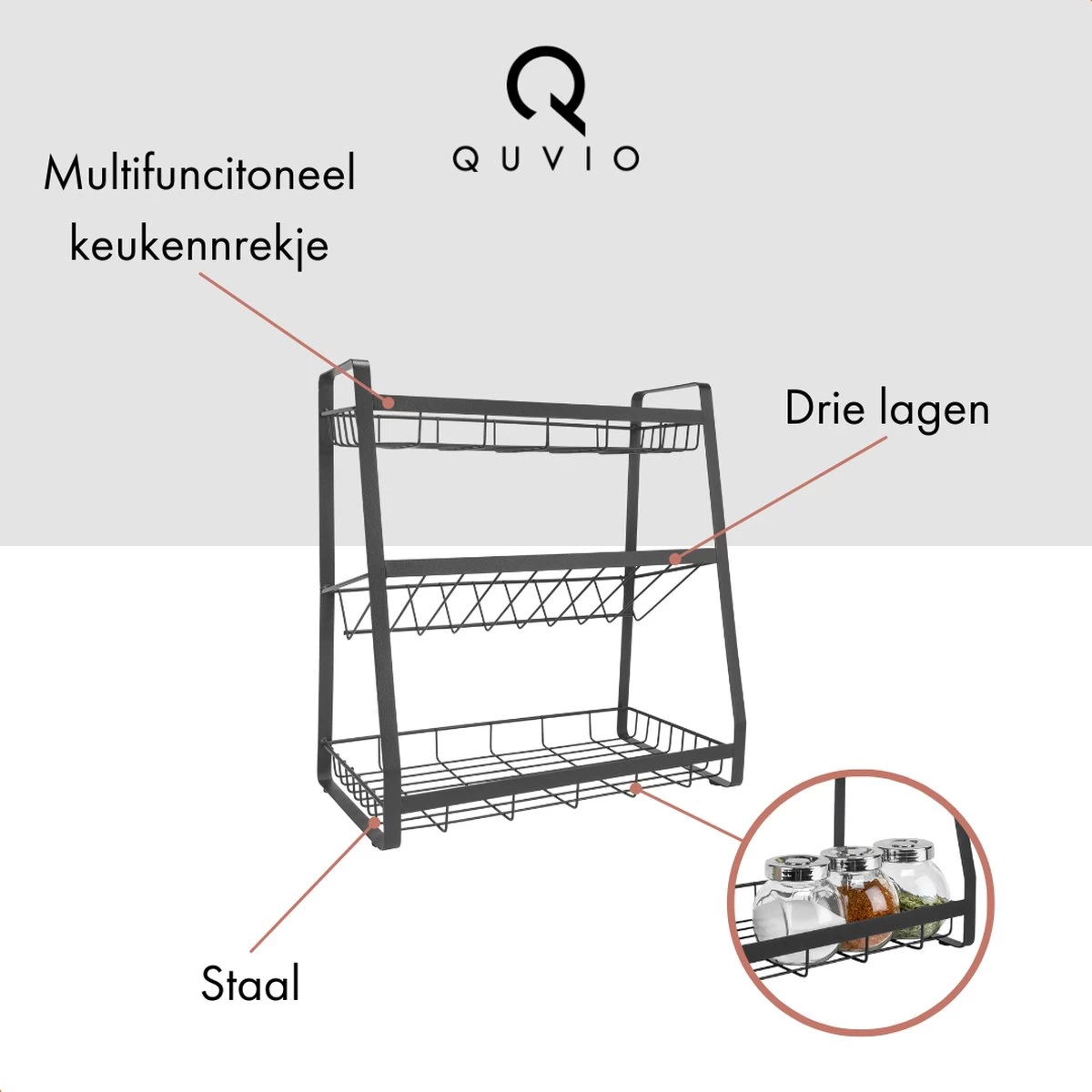 QUVIO Kruidenrek - Keukenrek Staand - Keukenrekje - Keukenrek - Aanrecht Organizer - Metaal - 19 X 35 X 38 Cm 3 QUVIO Kruidenrek - Keukenrek Staand - Keukenrekje - Keukenrek - Aanrecht Organizer - Metaal - 19 X 35 X 38 Cm - Afbeelding 3