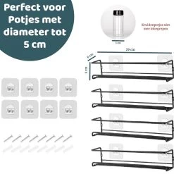 Mmoods Kruidenrek Ophangbaar Zonder Boren - 4 Laags Voor 24 Kruidenpotjes - Speciaal Voor Muur, Wandkast, Kastdeur - Hangende Kruidenorganizer Keuken - Keukenaccessoires -Voedselopslag Winkel 1200x1200 210