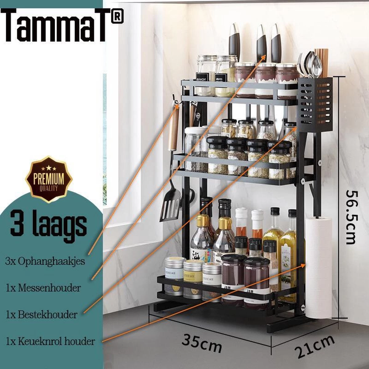 TammaT - Kruidenrek - Kruidenrek Staand - Inklapbare Keukenrek - 3-laags 35x21x56,5CM - Keuken Organizer - Aanrecht Organizer - Keuken Opslag - Roestvrij Staal - Opbergrek - Keuken Organizers - Roestvrij En Krasvrij 5 TammaT - Kruidenrek - Kruidenrek Staand - Inklapbare Keukenrek - 3-laags 35x21x56,5CM - Keuken Organizer - Aanrecht Organizer - Keuken Opslag - Roestvrij Staal - Opbergrek - Keuken Organizers - Roestvrij En Krasvrij - Afbeelding 5
